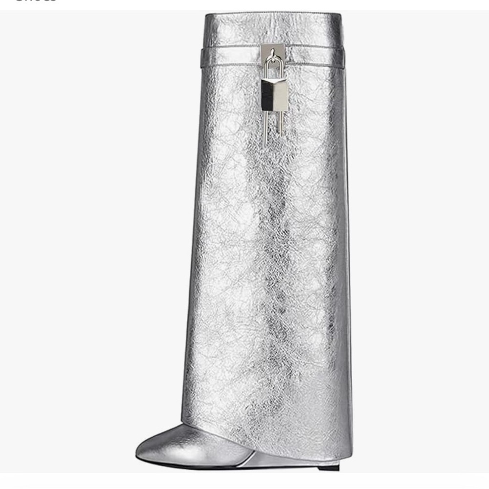Metallic Knee High Wedge Boots